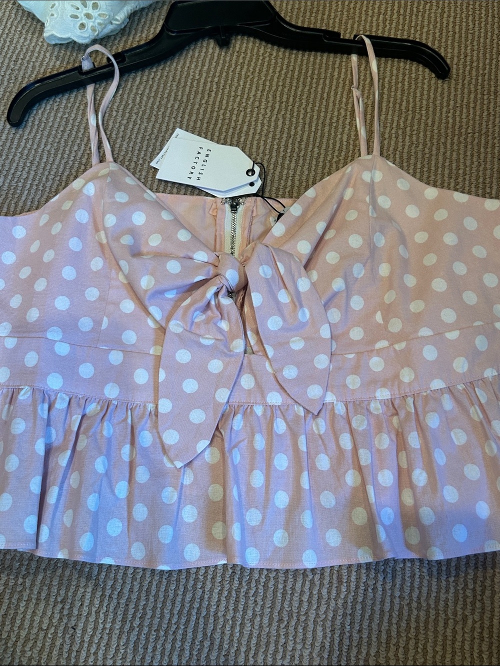 NWT English Factory Light Pink Polka Dot Tie-Front ruffle top size XL